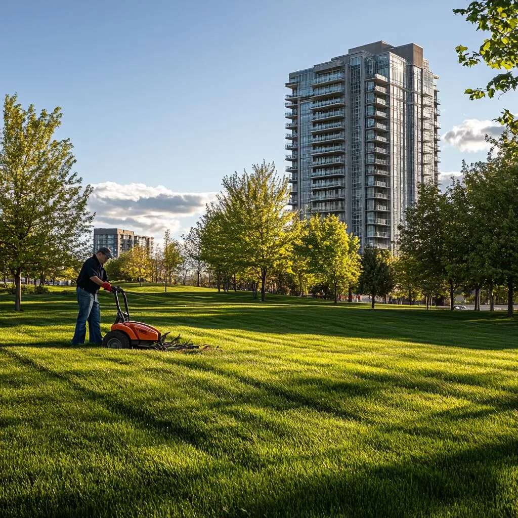 Commercial Cutting Grass in Downtown Toronto